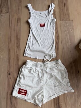 White Lounge Shorts and White Tank Set